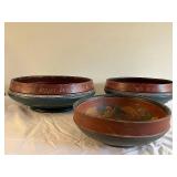 Set of 3 Vintage Norwegian Rosemaling Painted Wooden Bowls