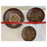 Set of 3 Vintage Norwegian Rosemaling Painted Wooden Bowls