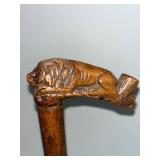 Antique Carved Wooden Lion Walking Cane