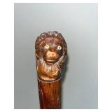 Antique Carved Wooden Lion Walking Cane