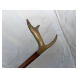 Vintage Wood Walking Stick with Antler Handle