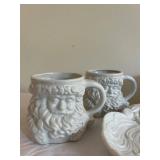 Set of 4 Santa Plates and 5 Mugs - Holiday Ceramic Collection