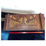 Hand-Painted Wooden Folk Art Storage Box with Bird Design