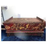 Hand-Painted Wooden Folk Art Storage Box with Bird Design