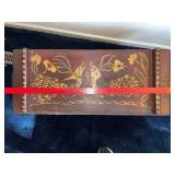 Hand-Painted Wooden Folk Art Storage Box with Bird Design