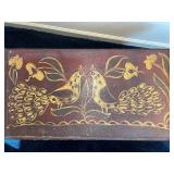 Hand-Painted Wooden Folk Art Storage Box with Bird Design