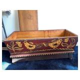 Hand-Painted Wooden Folk Art Storage Box with Bird Design