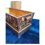 Hand-Painted Wooden Folk Art Storage Box with Bird Design