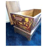 Hand-Painted Wooden Folk Art Storage Box with Bird Design