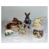 Collection of Animal Figurines - Rabbits, Sheep, Cat