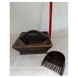 Vintage Wooden Grain Scoop and Caddy Tray Rustic Farm Decor
