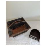 Vintage Wooden Grain Scoop and Caddy Tray Rustic Farm Decor