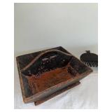 Vintage Wooden Grain Scoop and Caddy Tray Rustic Farm Decor