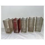 Set of 5 Vintage Book Shaped Etched Glass Vases 