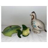 Set of 3 Vintage Ceramic Animal Figurines - Fish, Pig, Red Wing Bob White Bird