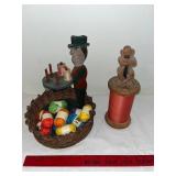 Vintage Rochester Thread Spool & Yarn Basket with Carved Figures