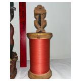 Vintage Rochester Thread Spool & Yarn Basket with Carved Figures