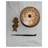 Vintage Rochester Thread Spool & Yarn Basket with Carved Figures