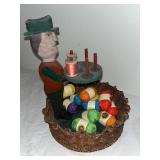 Vintage Rochester Thread Spool & Yarn Basket with Carved Figures