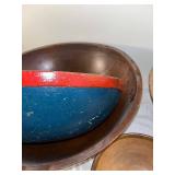 Set of 4 Vintage Wooden Bowls - Rustic Decor