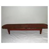 Vintage Wooden Bench with Red and Black Design