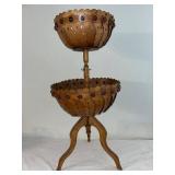 Vintage Wooden Double-Tiered Sewing Basket Stand