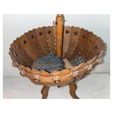 Vintage Wooden Double-Tiered Sewing Basket Stand