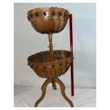 Vintage Wooden Double-Tiered Sewing Basket Stand