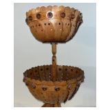 Vintage Wooden Double-Tiered Sewing Basket Stand