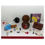 Vintage Toy & Collectible Lot: Wooden Truck, Little Golden Record, Animal Figures