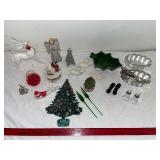 Vintage Christmas Decor Lot with Figurines, Tree, and Utensils