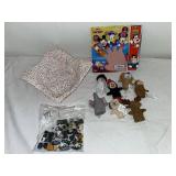 Mixed Lot: Disney Finger Puppets, Toy Cars, Handmade Bowl