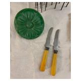 Vintage Needlepoint, Peg Dolls, Wire Chairs, Utensils Lot