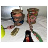 Crafting Lot: Ribbons, Cords, Decorative Tins & Coca-Cola Pen