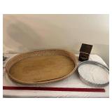 Vintage Wicker Tray, Decorative Metal Tray & Birdhouse Set