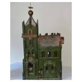 Antique Wooden Hand-Painted Dollhouse Church with Stained Glass