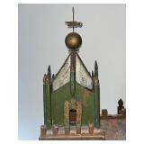 Antique Wooden Hand-Painted Dollhouse Church with Stained Glass