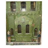 Antique Wooden Hand-Painted Dollhouse Church with Stained Glass