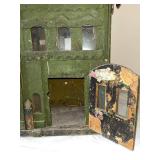 Antique Wooden Hand-Painted Dollhouse Church with Stained Glass