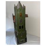 Antique Wooden Hand-Painted Dollhouse Church with Stained Glass