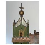 Antique Wooden Hand-Painted Dollhouse Church with Stained Glass