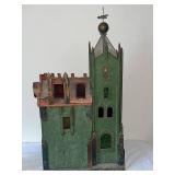 Antique Wooden Hand-Painted Dollhouse Church with Stained Glass