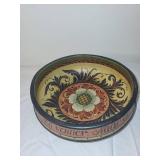 Scandinavian Wood Carved Handpainted Bowl with Floral Design
