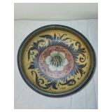 Scandinavian Wood Carved Handpainted Bowl with Floral Design