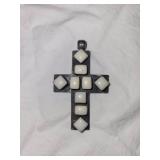 Vintage Mexico 925 Sterling Silver Cross Pendant with White Inlay