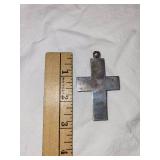 Vintage Mexico 925 Sterling Silver Cross Pendant with White Inlay