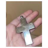 Vintage Mexico 925 Sterling Silver Cross Pendant with White Inlay