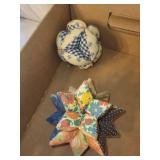 Lot of Handmade Fabric Pincushions, Patchwork Stars & Knitted Bear