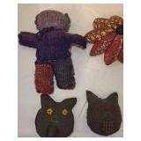 Lot of Handmade Fabric Pincushions, Patchwork Stars & Knitted Bear