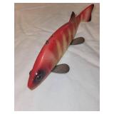Vintage Red and Yellow Fish Decoy with Metal Fins